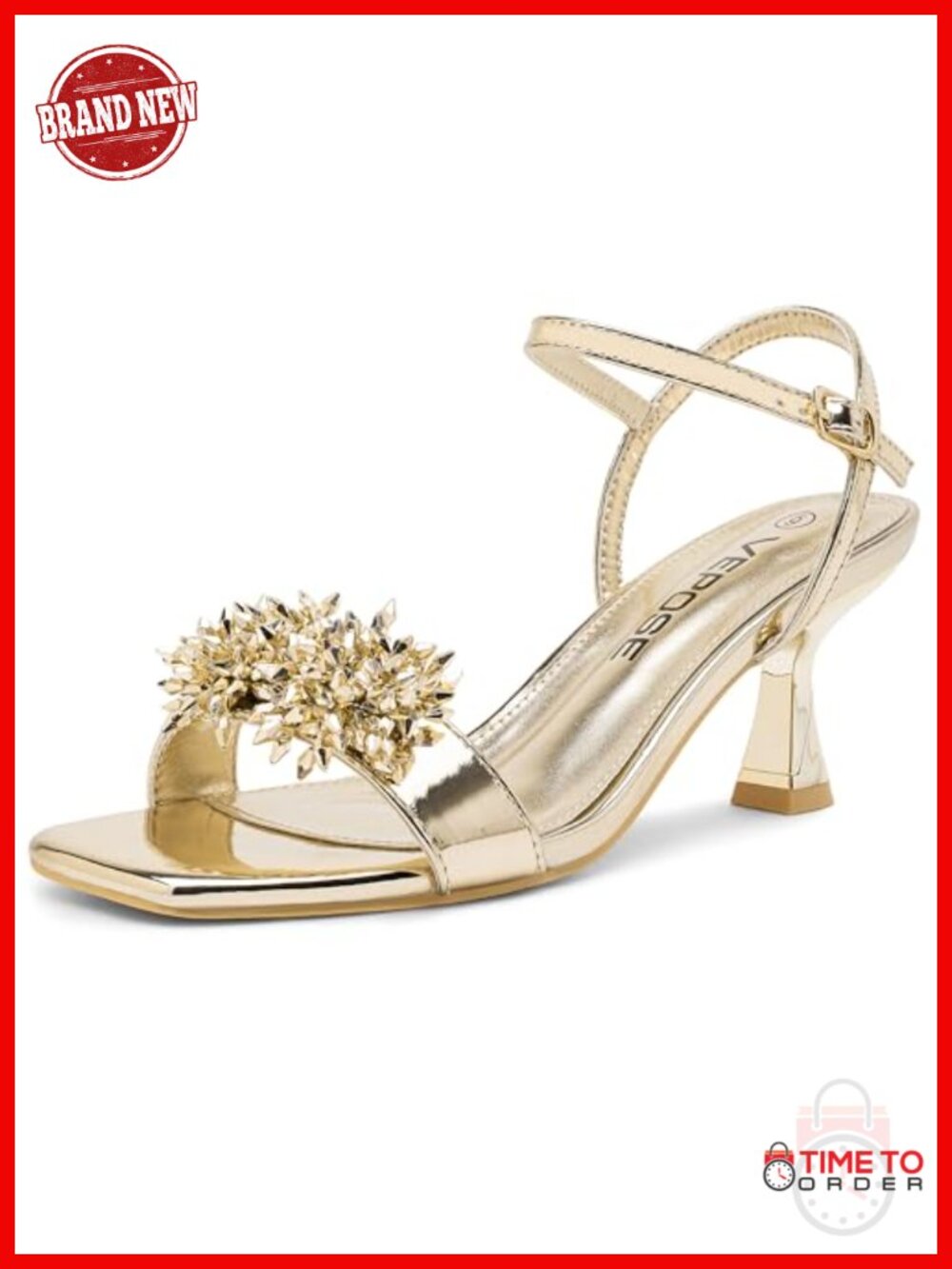 Rhinestone Kitten Heel Sandals with Ankle Strap for Wedding Guest Party Prom